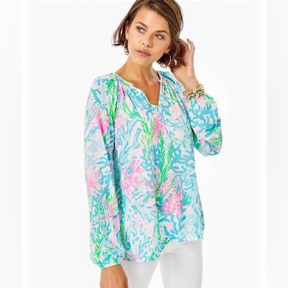 LILLY PULITZER Womens Blouse SIZE M NWT New STUNNING 889069 634353 Coral Bay WOW - Picture 10 of 12